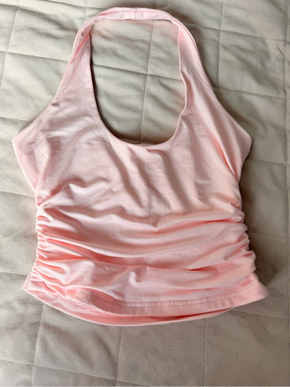 🌸 Baby Pink Ruched Halter Top Athleisure Aesthetic XS